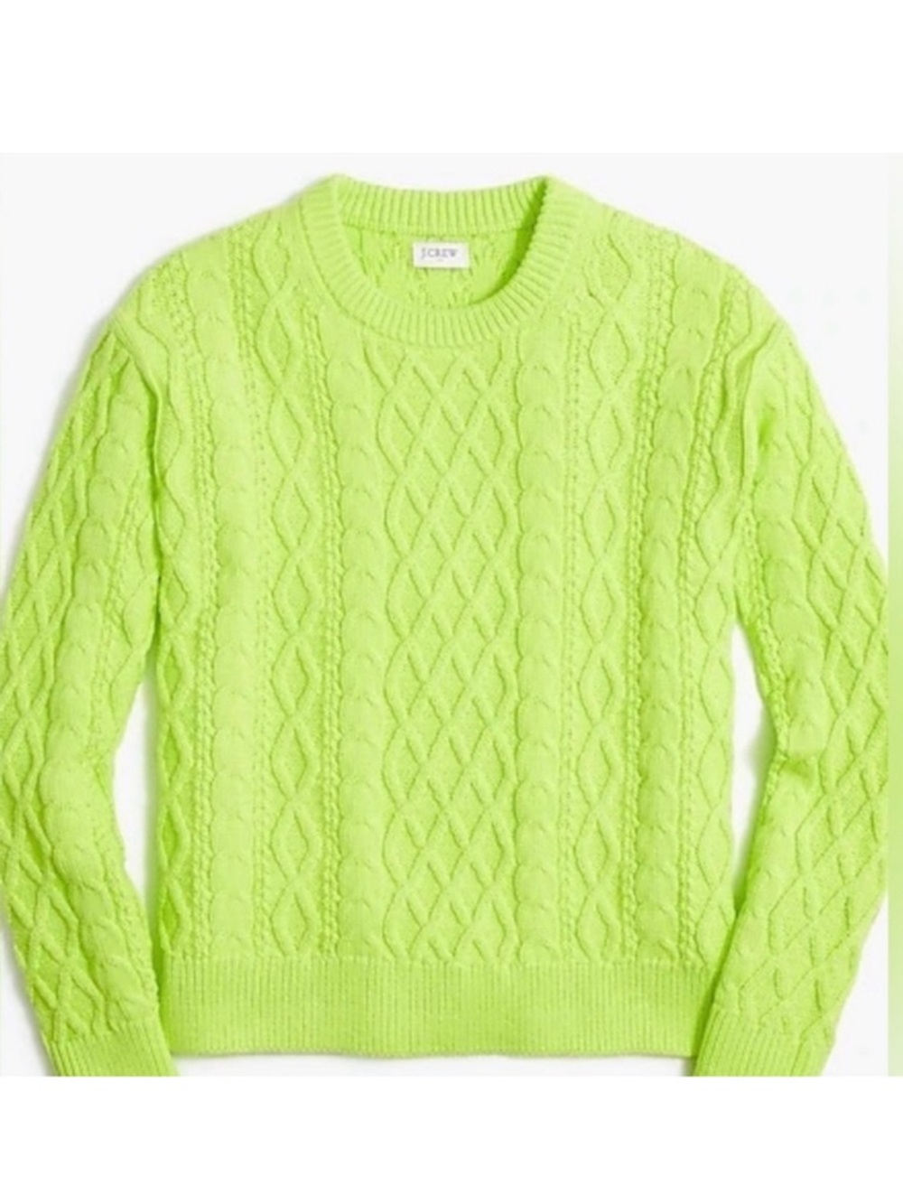 J. Crew Bright Neon Yellow Lime Green Cable Knit Crewneck Sweater